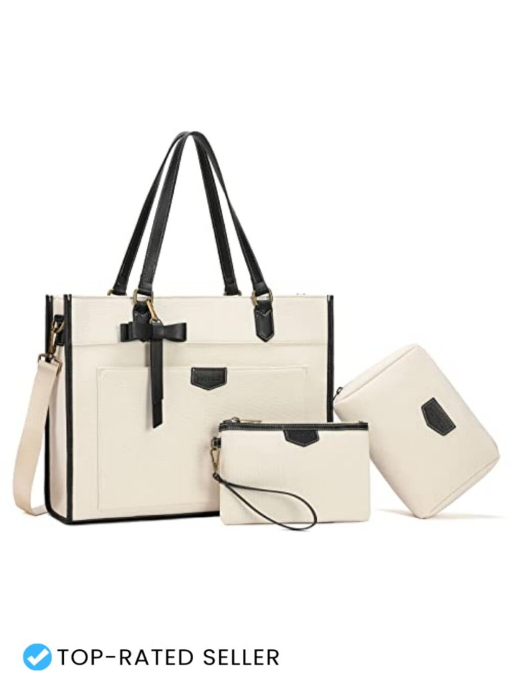Canvas Laptop Tote Bag for Women Fits 15.6 Inch with Makeup Bag Wristlet